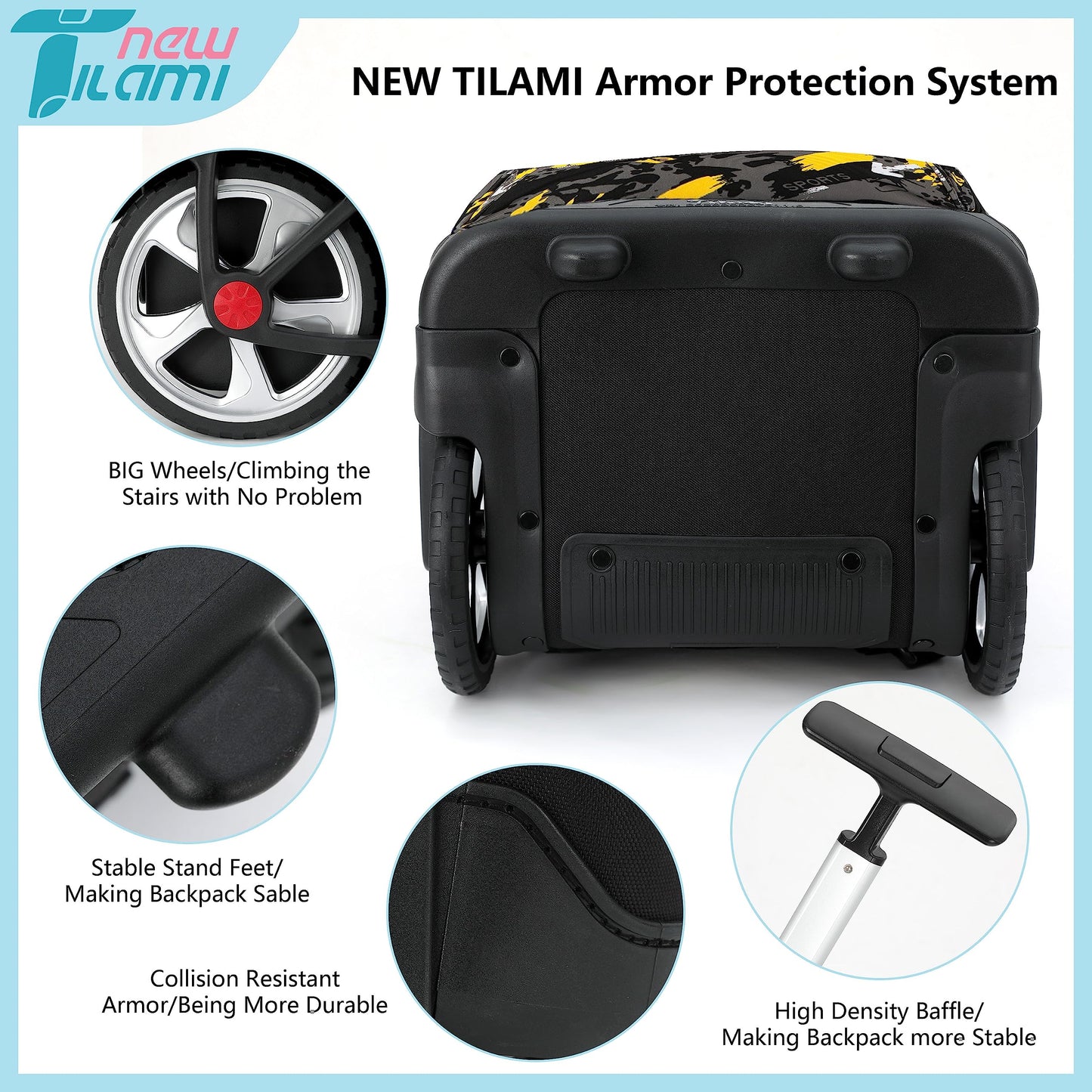 NEW TILAMI 19" Rolling Backpack for kids, Adjustable Laptop Backpack