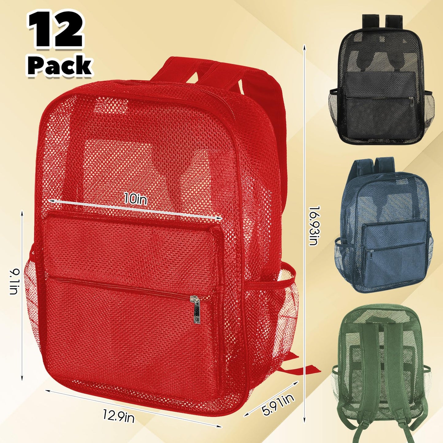 Amylove 17" Mesh Backpack – 48 Pack, Colorful