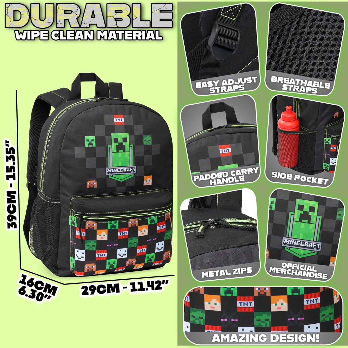 Minecraft Kids & Teens Backpack, Black