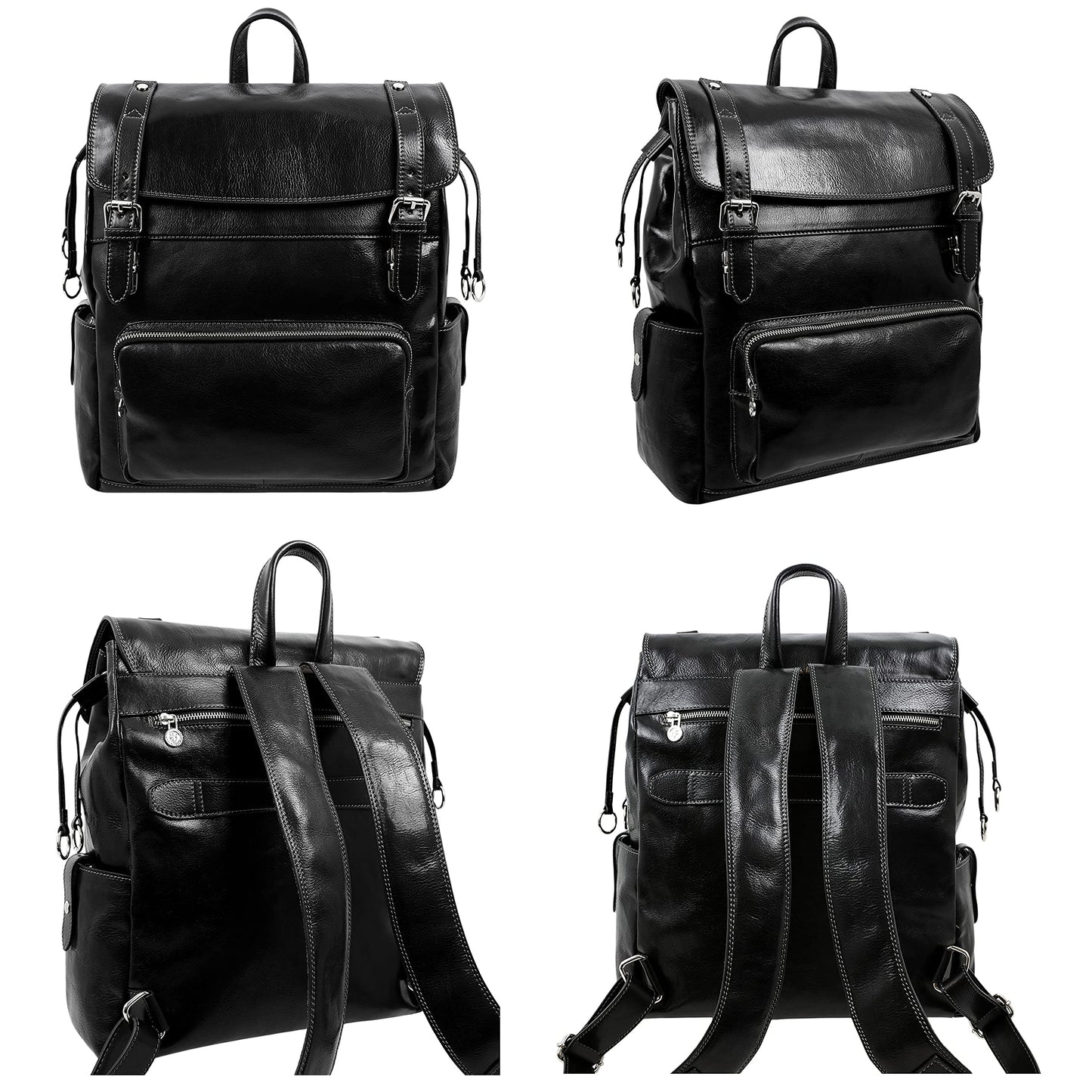 Time Resistance Leather Travel Backpack, Black
