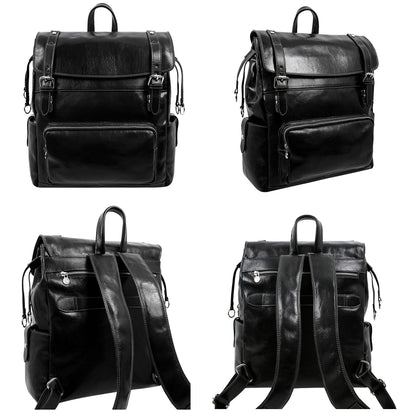 Time Resistance Leather Travel Backpack, Black