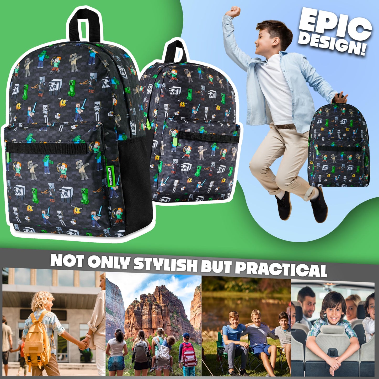 Minecraft Kids & Teens Backpack, Black