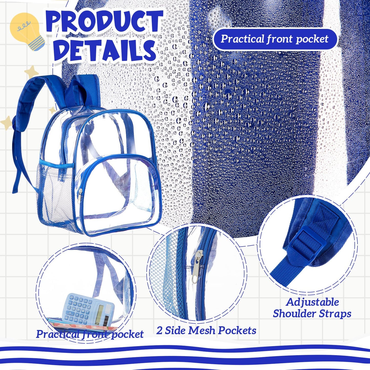 Amylove Clear PVC Backpack, 15", Black, 100-Pack