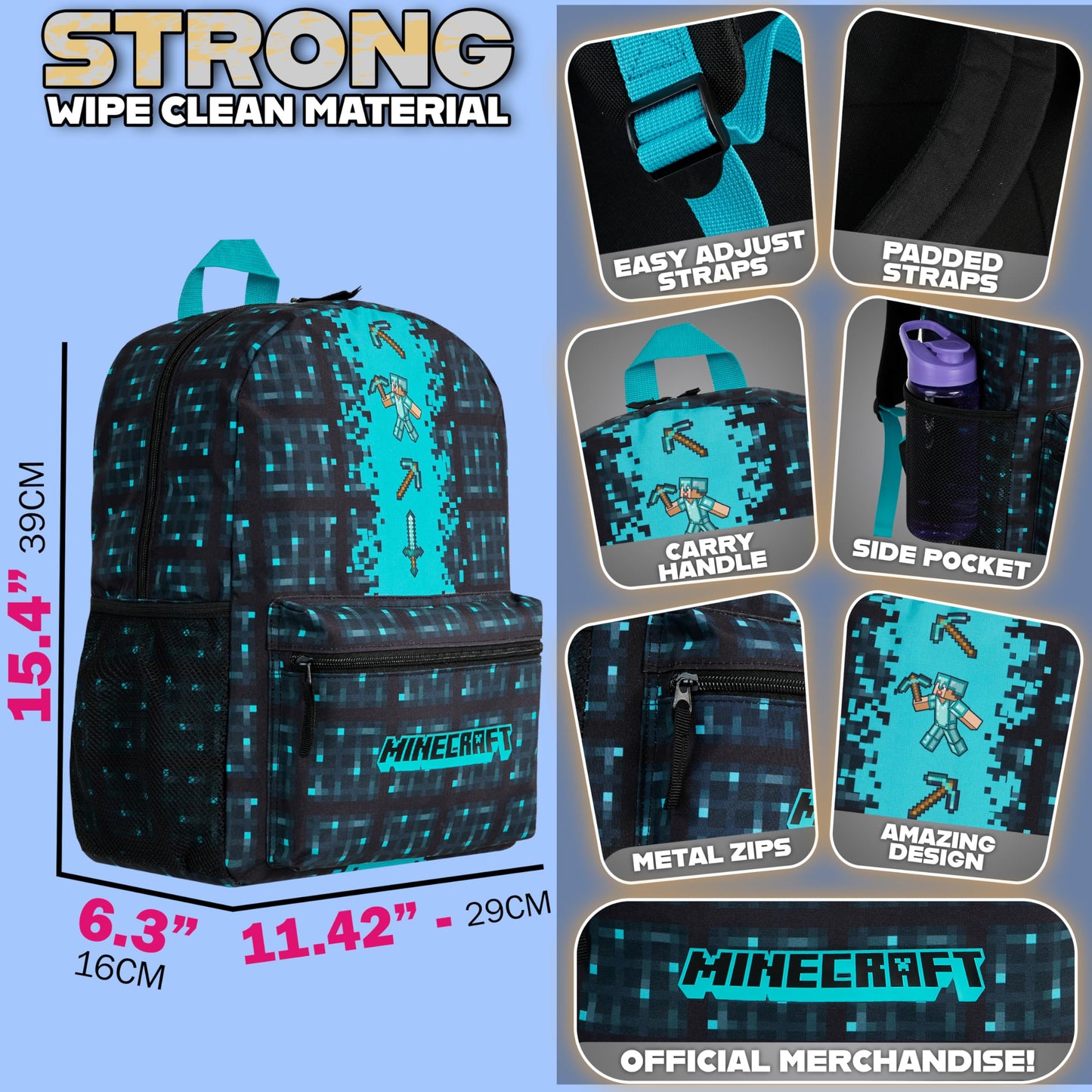 Minecraft Kids & Teens Backpack, Black