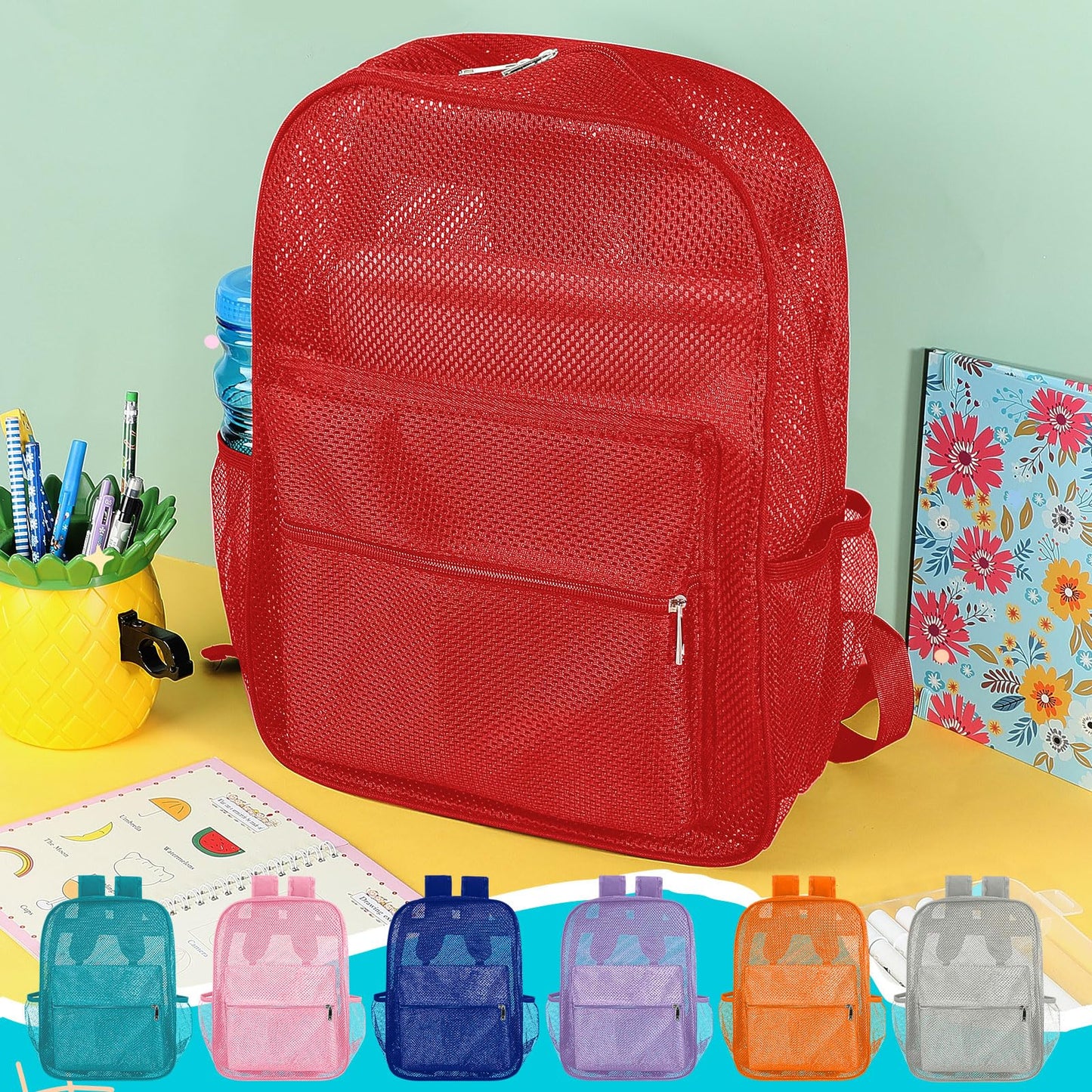 Amylove 17" Mesh Backpack – 48 Pack, Colorful
