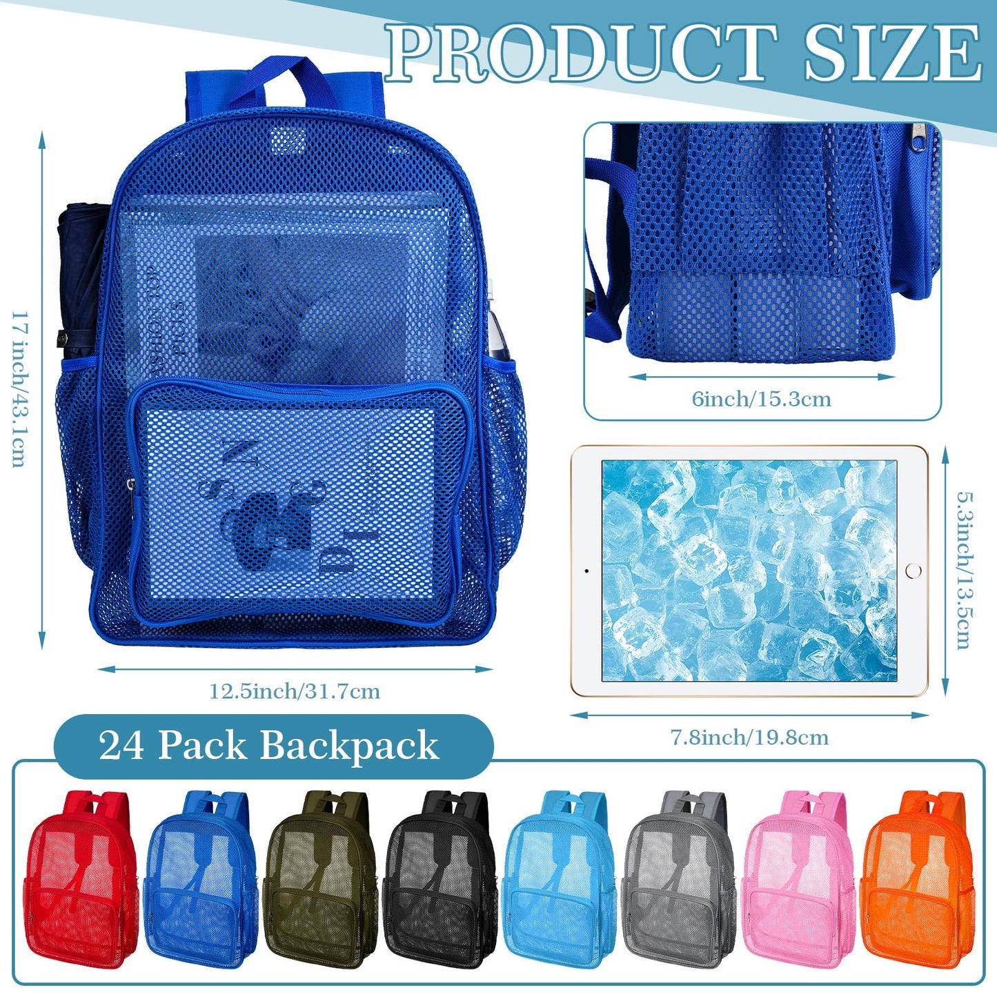 48-Pack 17" Clear Mesh Backpacks – Heavy Duty